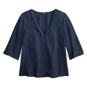 J.CREW 365 Navy Blue V-Neck Hammered Silk Blouse